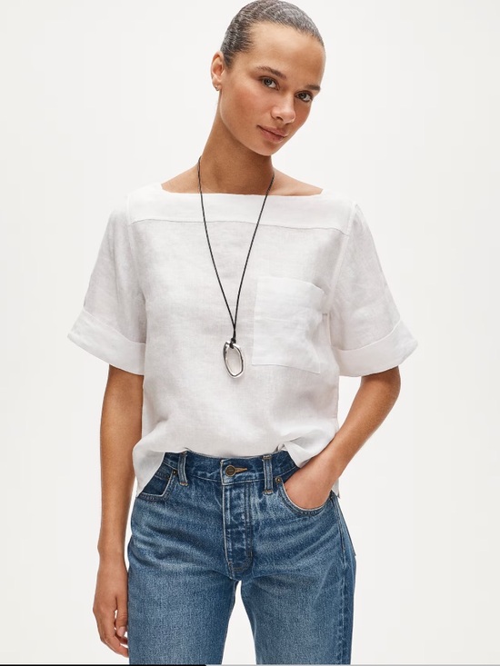 J. Crew Tops - J. Crew Boatneck tee in linen - White Linen Pocket Tee